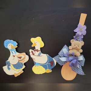 Vintage Goose and Bear Wooden 80s Magnets